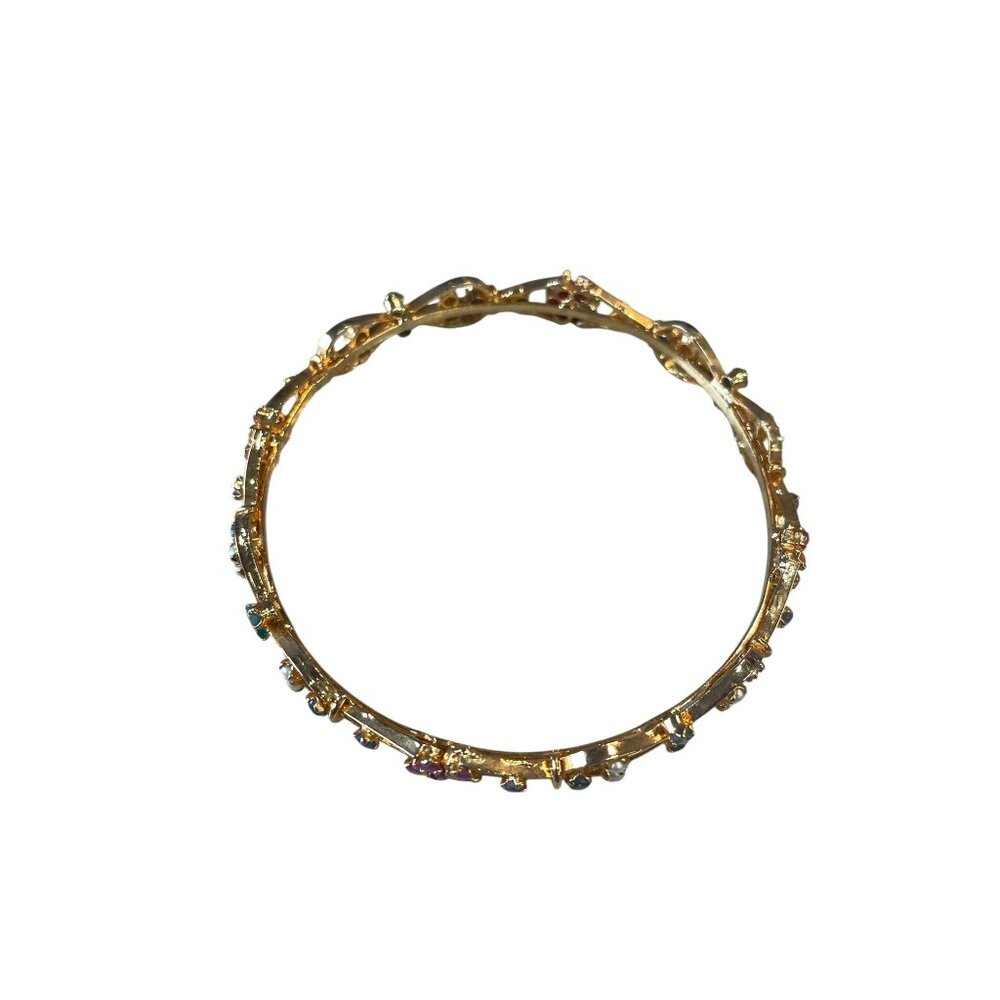 Elegant Gold Tone Multi-Color Gemstone Rhinestone Bangle Bracelet Fashion - Picture 3 of 4